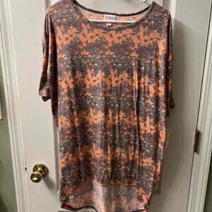 LuLaRoe Orange and Gray Patterned Irma Top